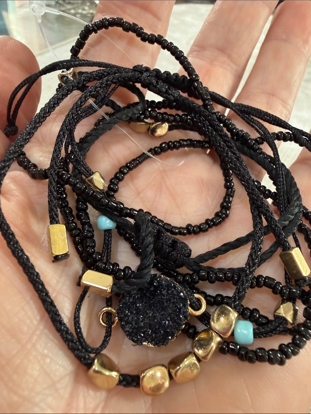 black agate slider quartz bracelet set microbead brand new
